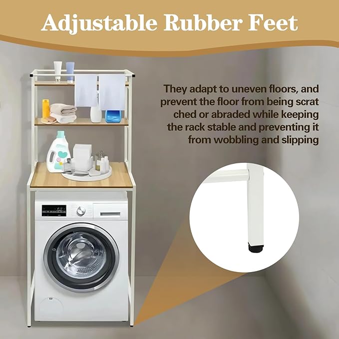 Washer and Dryer Storage Rack, 3 Tier Over The Washer and Dryer Storage Shelf, Bathroom Space Saving Organizer Shelves Space Saver Standing Rack for Bathrooms, Laundry Rooms (White+ Log)
