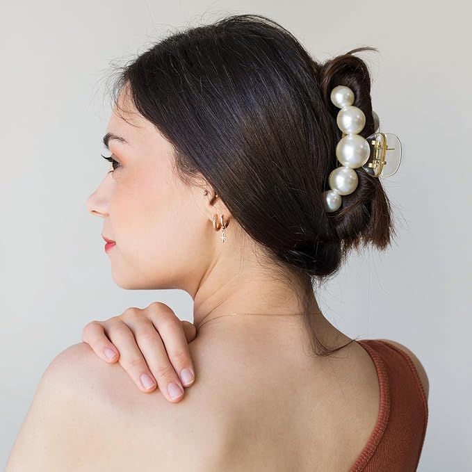 CWJCYTNSN 6 PCS Hair Clips for Women Large Hair Claw Clips for Thin Thick Curly Hair Styling Pearl Jaw Clips Strong Hold Nonslip Fashion Hair Accessories for Bridal Wedding