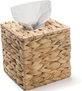 Tissue Box Cover Sqaure, Water Hyacinth Tissue Box Holder, Boho Decorative Woven Facial Tissue Holder for Bathroom, Kitchen, Living Room, Bedroom (Square)