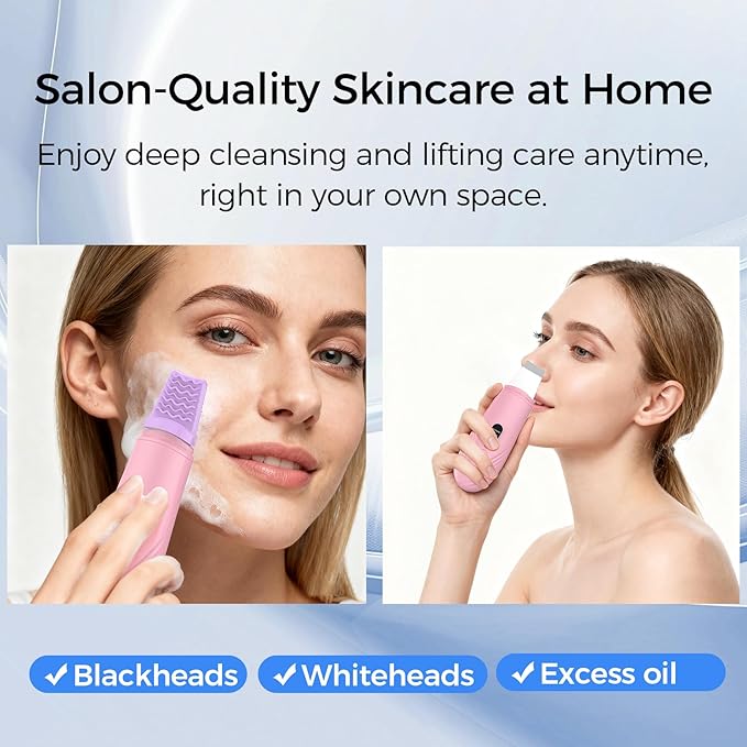 Skin Scrubber Face Spatula, Blackhead Remover Tool for Facial Deep Cleansing, Face Spatula Pore Cleaner with 4 Modes, Whitehead Remover, Blackhead Extractor, Face Scrubber (Pink)