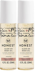 The Honest Company Mama Hydrating and Soothing Glow On Body Belly Oil,Plant Based Hypoallergenic,Fragrance-Free,4.2 fl oz,(Pack of 2)