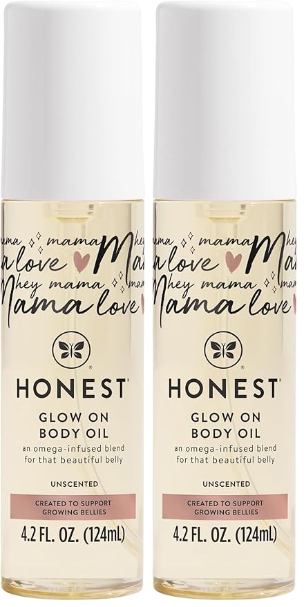 The Honest Company Mama Hydrating and Soothing Glow On Body Belly Oil,Plant Based Hypoallergenic,Fragrance-Free,4.2 fl oz,(Pack of 2)