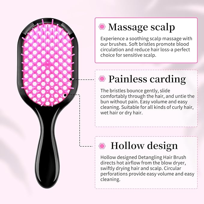 Detangling Brush,2 Pack Detangler Brush, Gentle & Effective Detangling on Wet or Dry Fragile Hair Types,Ultra-light, Detangling Brsuh ventilated and antistatic hairbrush (Pink+purple)