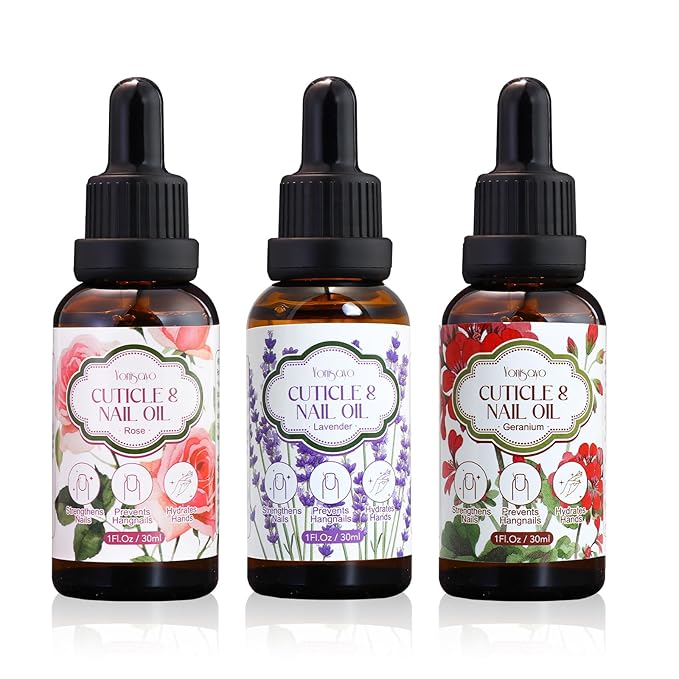 3 Pack Cuticle Oil, 3 in 1 Hydrating Oil for Strengthen Dry Nails Care, Soothe Cracked Cuticles, Thin Nails & Moisturize Hands, Non-Greasy, Cruelty-Free, Rose, Geranium, Lavender