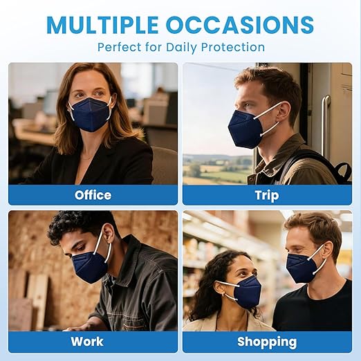 AKGK KN95 Face Mask - 50 PCS, Breathable Protection, 5-Ply KN95 Masks, Navy Blue, Cup Dust Safety