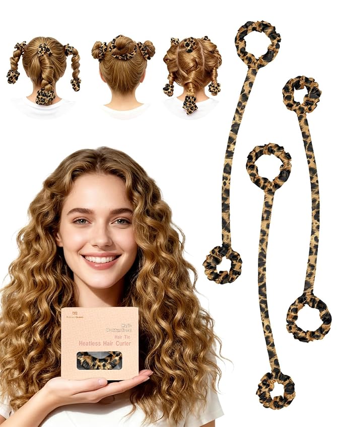 BONNET QUEEN Heatless Hair Curler Set (3Pcs), Heatless Curls Overnight with Satin Hair Rollers, All-in-One Curling Rod for Hair Curlers to Sleep In, Leopard(For Tight Curls)