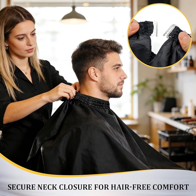 Haircutting Cape, Hair Salon Cape, Hair Stylist Cape, Waterproof Cutting Cape with Neck Duster & Barber Brush, Haircut Capes for Adults Men Women Kids, Adjustable 63 x 47 in, Black