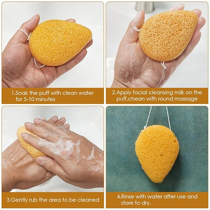 Natural Konjac Facial Sponge - 4 Pack lyfLux Gentle Facial Sponge for All Skin Types, Soft Face Scrubber for Daily Use