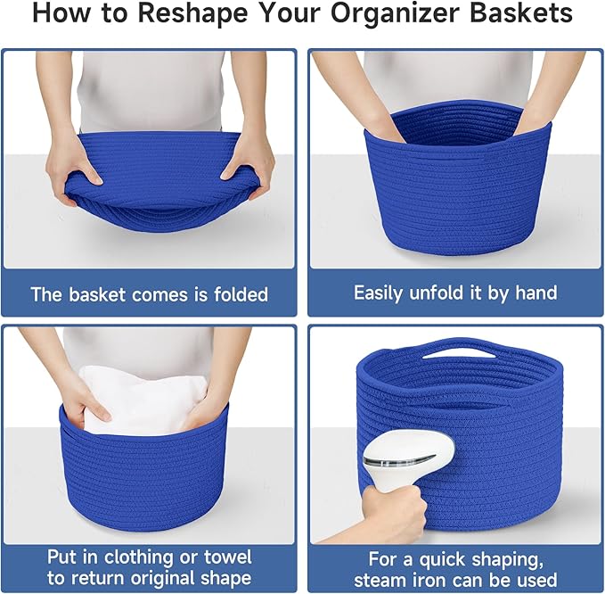 Small Rope Baskets for Storage, Baskets for Gifts Empty, Cute Round Woven Basket, Decorative Shelf Baskets 9.82×9.82×7.1", Cotton Toy Basket Storage Bins for Organizer 3 Packs