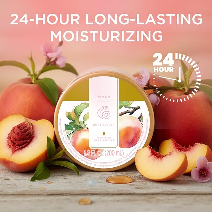 Princess Belle Peach Body Butter with Natural Shea Butter, Body Moisturizer for Dry Skin, Body Care for Women-Deep Moisturizing and Softening-200ml(6.8 floz)