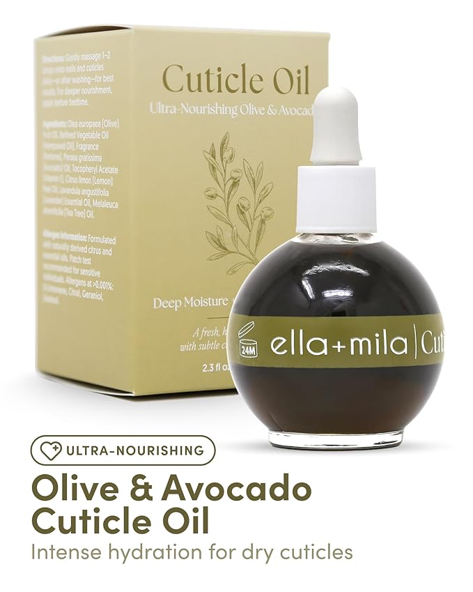 ella+mila Nail Cuticle Oil with Olive & Avocado - Deep Moisture Cuticle Oil for Nails - Intense Hydration for Dry Cuticles - Vegan Nail Care Products - 2.3 fl oz