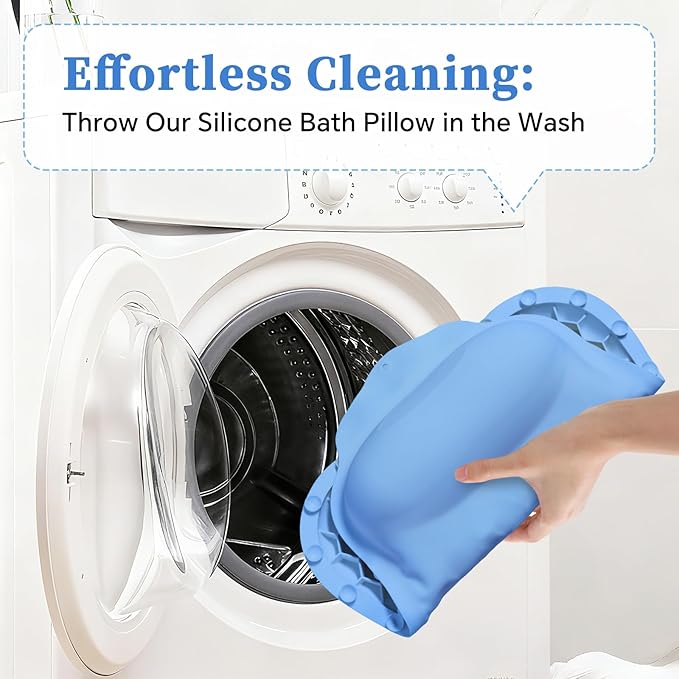 Luxury Silicone Bath Pillow for Tub, New Cloud-Soft 4D Air-Cushion Bathtub Pillow for Head and Neck & Back Support, Strong Suction Cups, Waterproof Quick-Dry Bathtub Headrest (Blue)