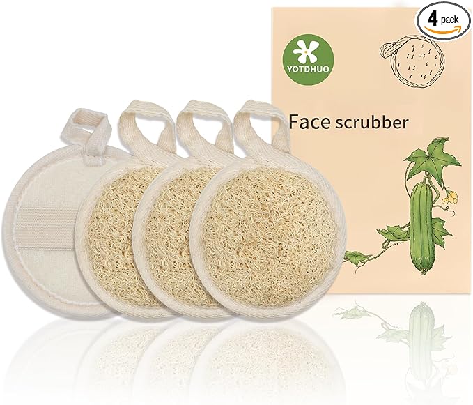 Natural Loofah Face Scrubber (4Pack),Exfoliating Facial Scrub Pads Made from Organic Luffa for Women and Men