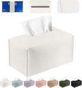 Tissue Box Cover PU Leather Tissue Holder Rectangle Facial Tissue Case Tissue Box Organizer Dispenser for Bathroom, Kitchen, Home, Office, Tabletop (White, Short)