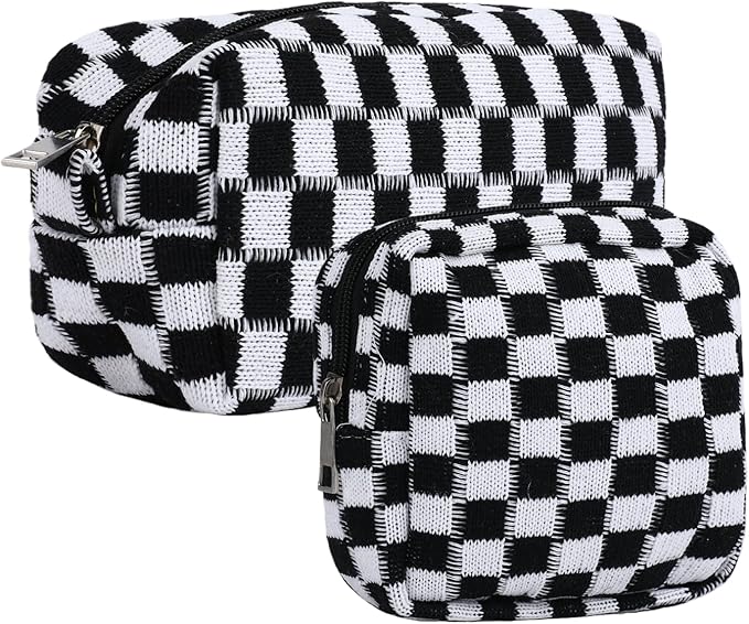 2 Pcs Sanitary Napkin Storage Bag, Zipper Checkered Sanitary Pouch Period Bags, Portable Tampon Pad Pouch Pad Bag for Women Travel Daily, Reusable Period Bag for Teen Girls for School Women Black