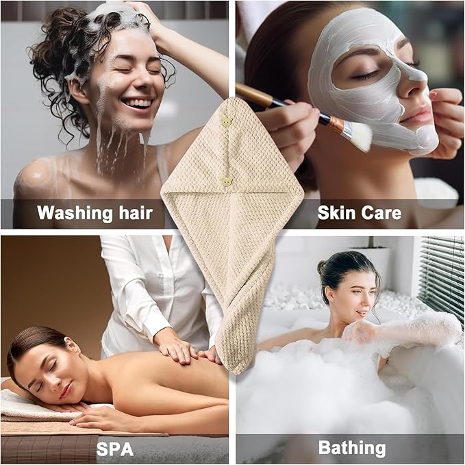 3Pcs Hair Towel Caps, Fast Drying Hair Drying Caps Towel Turban Wrap, for Speedy Drying, Styling, and Deep Conditioning, Travel-Friendly and Lightweight, for Wet Hair Women