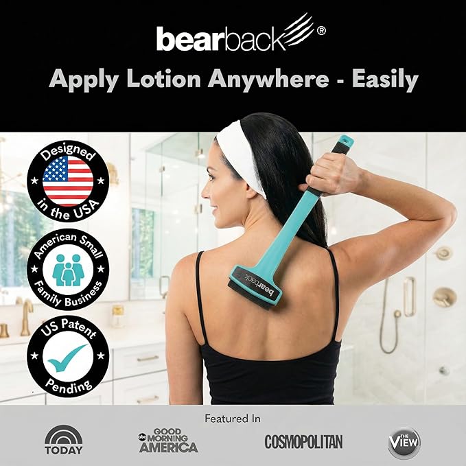 bearback Lotion Applicator for Back & Body Long-Reach Roller for Even Lotion, Sunscreen, Self-Tanner & Medication Application Foldable, Reusable, No-Help Design American Small Business (Teal)