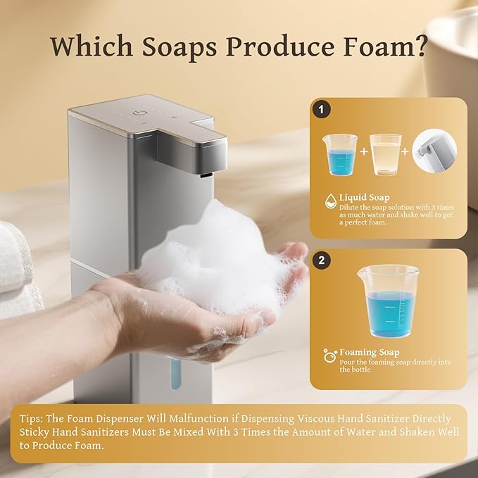 P12 Automatic Foaming Soap Dispenser - Touchless, 4-Level Adjustable Foam, 1200mAh Large Capacity Rechargeable Battery, Distinctive Angular Design for Bathroom, Kitchen