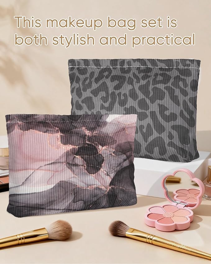 Classical Sexy Makeup Pouch for Women Small Make Up Bag for Purse Zipper Initial Makeup Cosmetic Bags Pouches for Purse Aesthetic Travel Toiletry Bags, Black Leopard