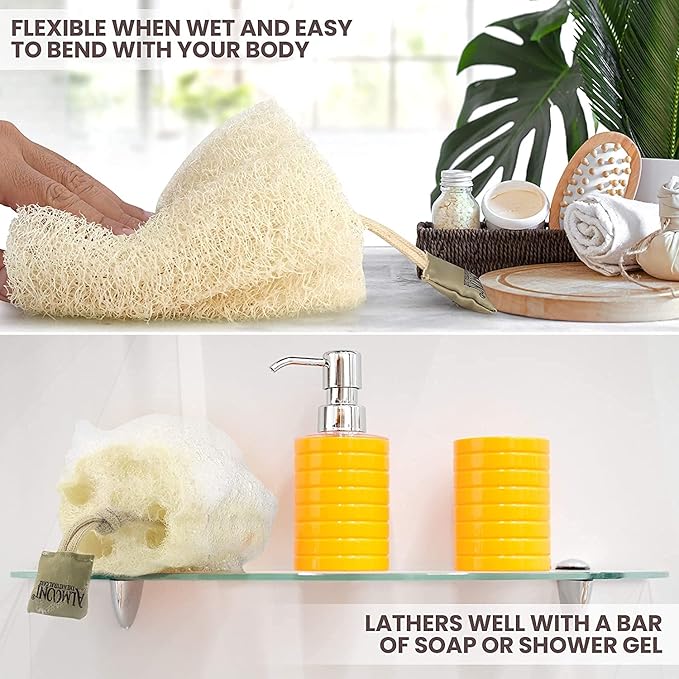 Almooni Egyptian Loofah Exfoliating Body Scrubber, Natural Real Egyptian Shower Loofah Sponge Body Scrubber for Women and Men, for Body and Face That Will Get You Clean - 2 Count (1 Pack)