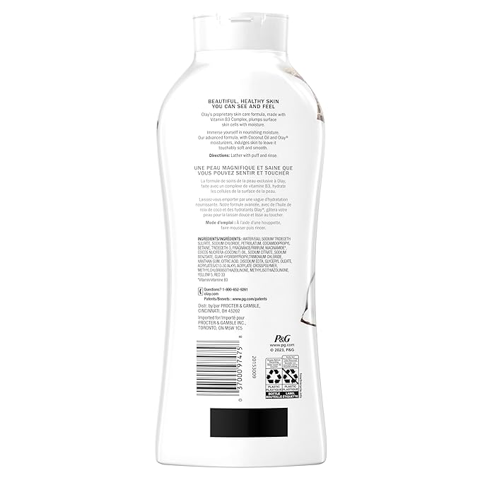 Olay Body Wash for Women, Ultra Moisture, 24hr Moisturizing, Hydrating & Refreshing, B3 Vitamin Complex, Free of Parabens & Phthalates, For All Skin Types, Coconut Oil Scent, 22 fl oz (Pack of 4)