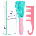 Detangling Hair Brush, Detangling brush for Adults and Kids, Comb Set for Kinky Curly Coily and Wavy Hair, For Wet and Dry Hair, Afro American Type 3a-4c, Comfortable Grip, Easy to Clean(Pinkgreen)