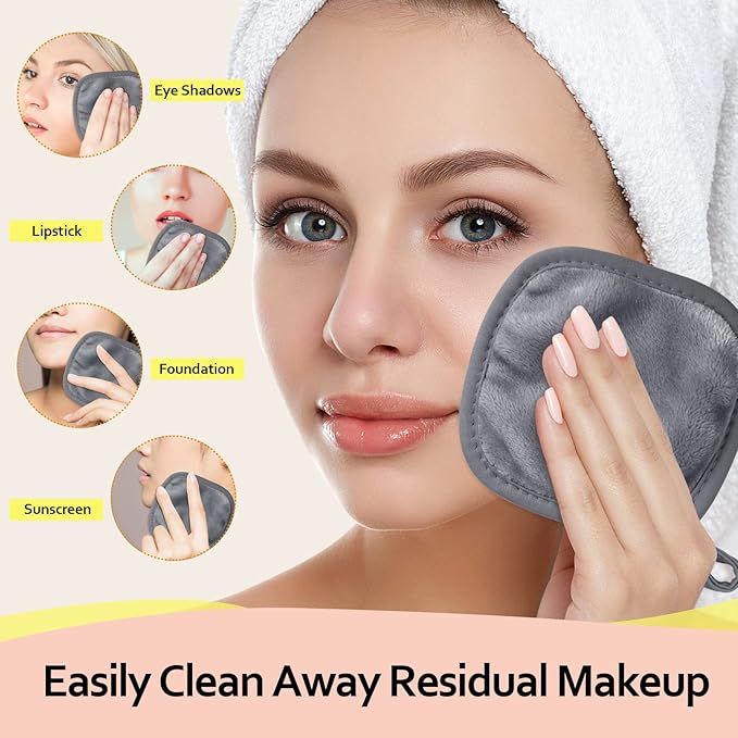 HOMEXCEL Makeup Remover Cloth 12 Pack,Reusable Makeup Remover Pads, Washable Ultra Soft Facial Cleansing Cloths For All Skin Types, 5 X 5 In, Grey
