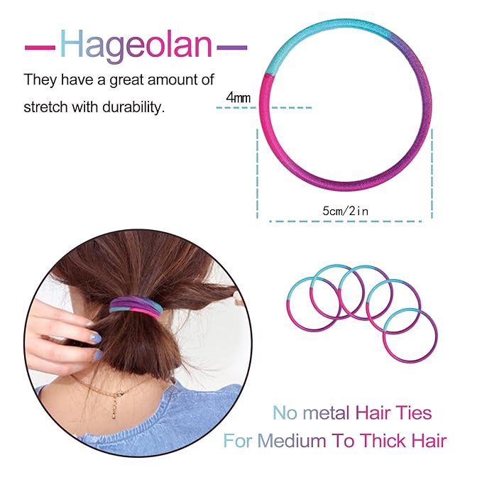 120 Pcs No Damage Elastics Hair Ties, Assorted Hair Bands Perfect for Medium to Thick Hair, Multicolor Pony tails Holders for Men, Women, Girls and Boys (4mm)