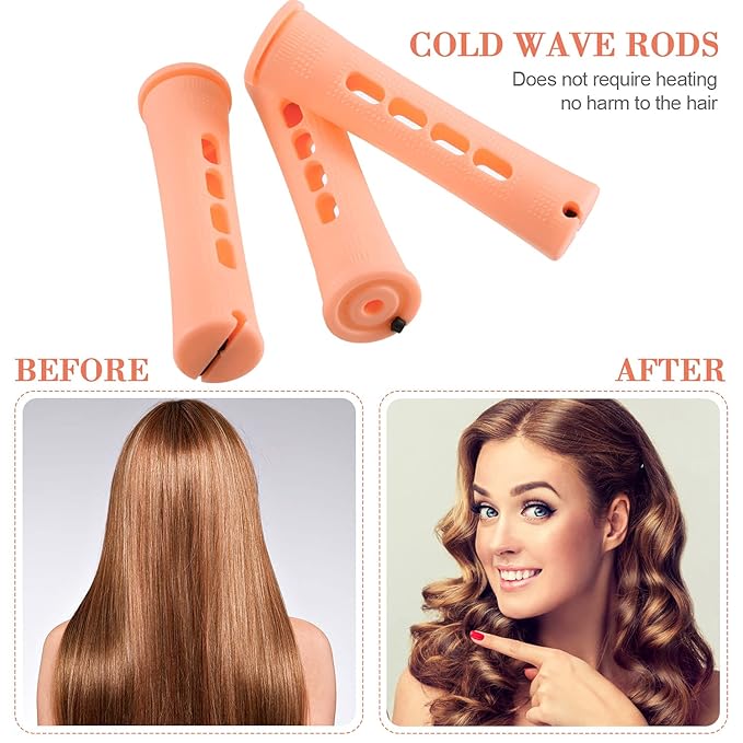WILLBOND 36 Pieces Cold Wave Rod Hair Perm Rods Hair Rollers Perming Curlers with Steel Rat Tail Comb for Hairdressing Styling