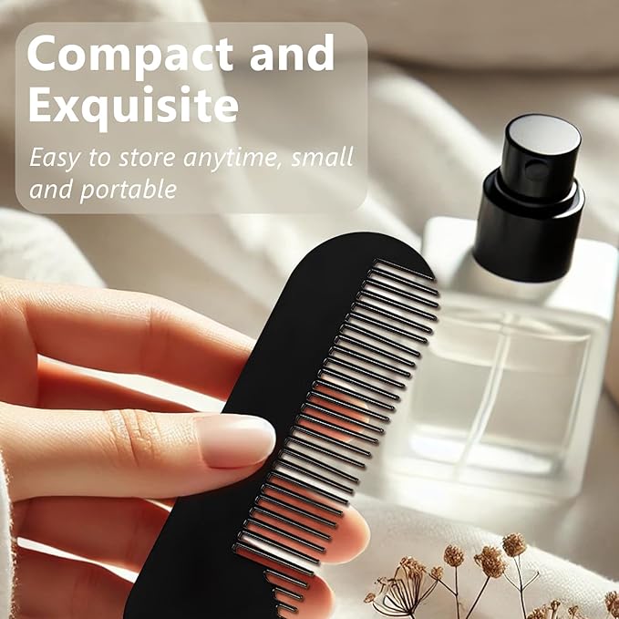Metal Fine Tooth Portable Mini Pocket Beard Comb, Ideal for Thinner Hair and Beard, Black