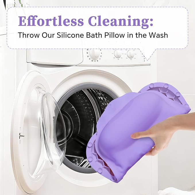 Luxury Silicone Bath Pillow for Tub, New Cloud-Soft 4D Air-Cushion Bathtub Pillow for Head and Neck & Back Support, Strong Suction Cups, Waterproof Quick-Dry Bathtub Headrest (Purple)