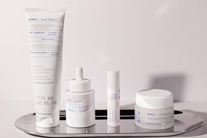 KORRES Protein Facial Kit, 4-Step Ritual with Greek Yoghurt Foaming Cleanser, Probiotic Super Serum, Wide Awake Under Eye Gel, & Probiotic Gel Cream, 4 Full Size Products