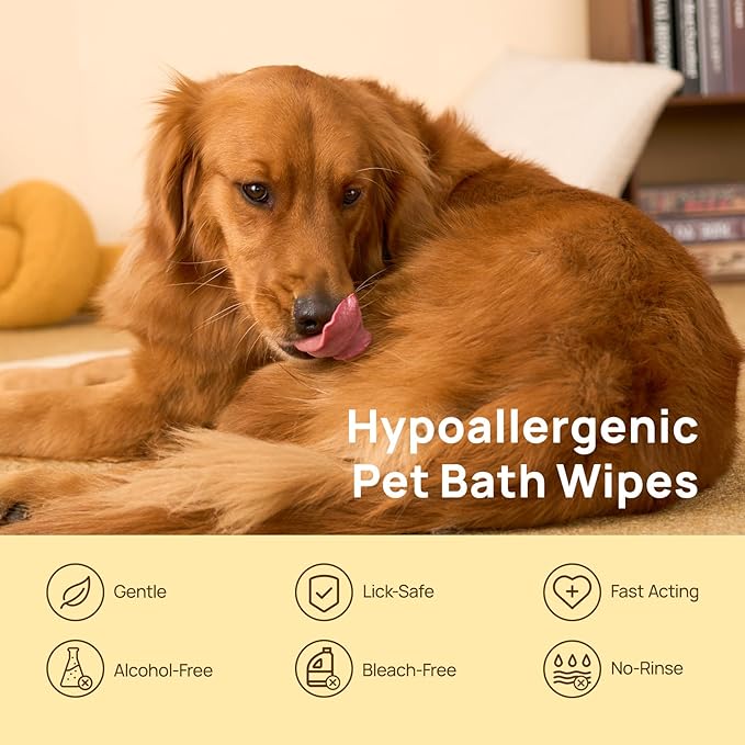 HICC PET Cleaning Deodorizing Glove Wipes for Dogs & Cats, Vet Recommended Hypoallergenic Hydrating & Nourish Fur Pet Grooming Glove Wipes, Pet Bathing Wipes for Horse Coat Care,6pcs Coconut Scent