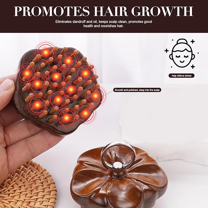 Wooden Scalp Massager for Hair Growth & Head Relaxation, Bamboo Head Massager Brush to Stimulate Circulation, Natural Wooden Gua Sha Tool for Face & Body Massage, Gift Idea