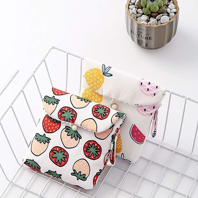 4 Pcs Cute Cotton Sanitary Napkins Bag, Menstrual Cup Pouch, Nursing Pad Holder, 5.1 x 5.1 inch Washable Organizer, Multifunction Purse for Girls Women (A)