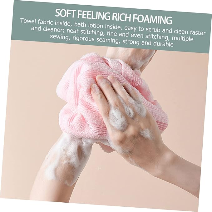 Back Scrubber Belt Portable Exfoliating Towel Bath Wash Towel Straps Comfortable Material Pink