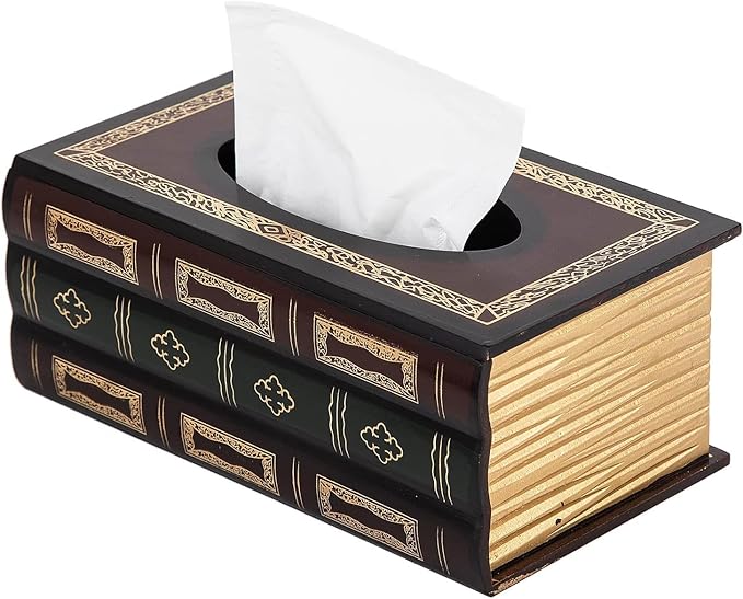 Antique Book Design Wood Bathroom Facial Tissue Dispenser Box Cover/Novelty Napkin Holder…