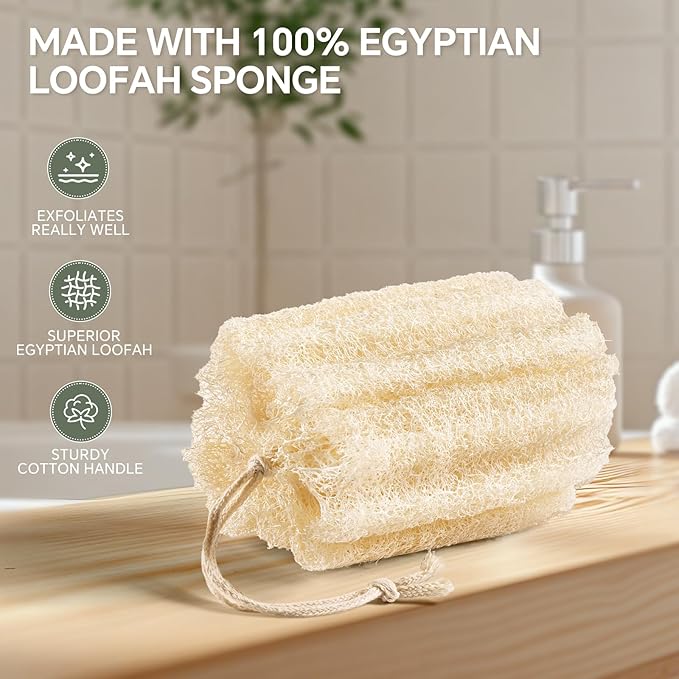 3PCS Egyptian Natural Loofah Exfoliating Body Scrubber, Natural Real Egyptian Loofah Sponge Bath & Shower Scrub exfoliating loofah for Women and Men, Luffa Sponges for Face, Back & Body