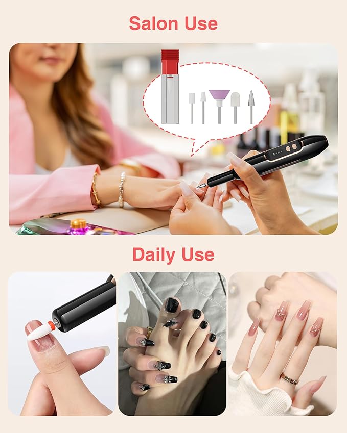 2-in-1 Nail Drill Electric Nail File with Makeup Brush Cleaner Machine (No Bowl), 1500 mAh Battery, Ultra Low Noise, Portable and Rechargeable for Travel & Home