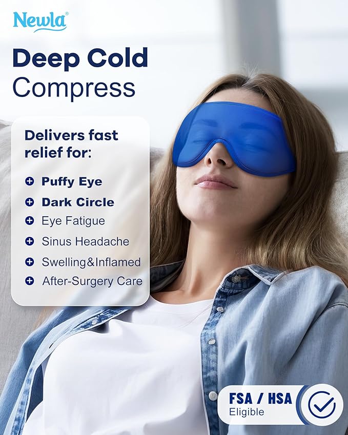 Upgraded Cooling Gel Eye Mask for Puffy Eyes: Larger Full-Eye Cover Design for Ice-Cold Therapy Relief, Headache & Migraine Relief, Reusable Cold Compress for Swelling, Eye Strain, Fatigue (Blue)