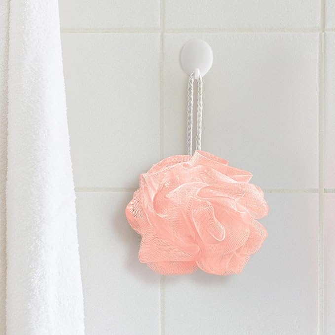 12 Pcs Travel Size Loofah Individually Wrapped, Small Shower Puff Bath Sponge Pouf Ball Bulk Mesh Bath Puff Mini Loofah Sponge with Case Bulk for Shower Care (25g,Pink)