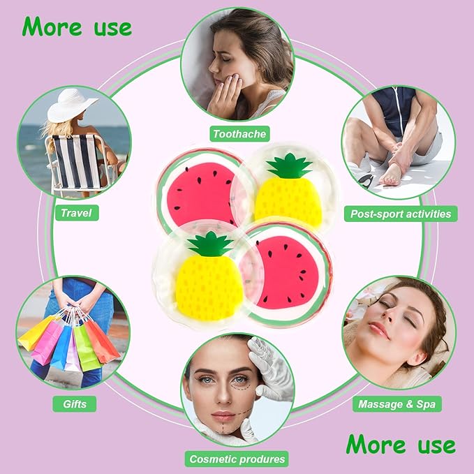 Hot and Cold Eye Pads, Reusable Eye Patches - Soothing, Revitalizing, Puffiness, Refresh, Relieves Stress, Relax, Relieves Puffiness and Tension(2 watermelons + 2 pineapples)