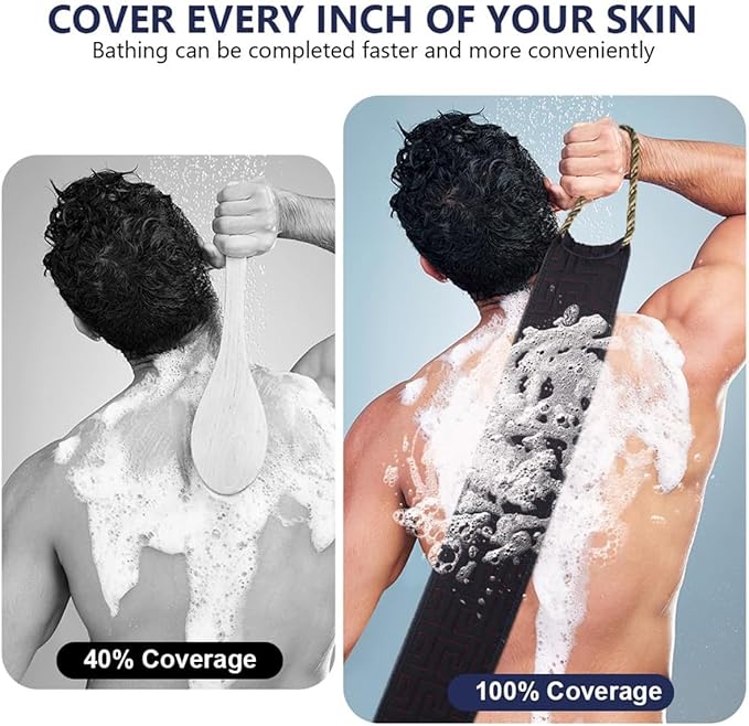 Exfoliating Back Scrubber for Shower, 34 Inches Back Scrubber with Handles, Double Sided Body Exfoliator Bath Tool, Exfoliating Washcloth to Scrub Your Body Deeply for Men & Women (Black)