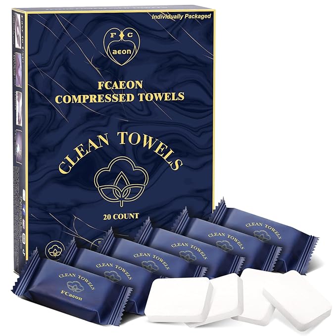 Disposable Face Towel Large Ultra Soft Compressed Towel Tablets for Travel Individually Wrapped, 12x9 Inch Portable Face Washcloths Reusable for Gym Hiking Camping Outdoor Sports(20 Pcs Blue)
