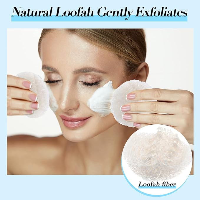 Bokon Loofah Exfoliating Face Pads 2.36 Inches Round Natural Loofah Sponge Body Face Scrubber Remove Dead Skin Facial Pad Bulk for Bath Shower Spa Skin Cleaning Women Men (100 Pcs,White)