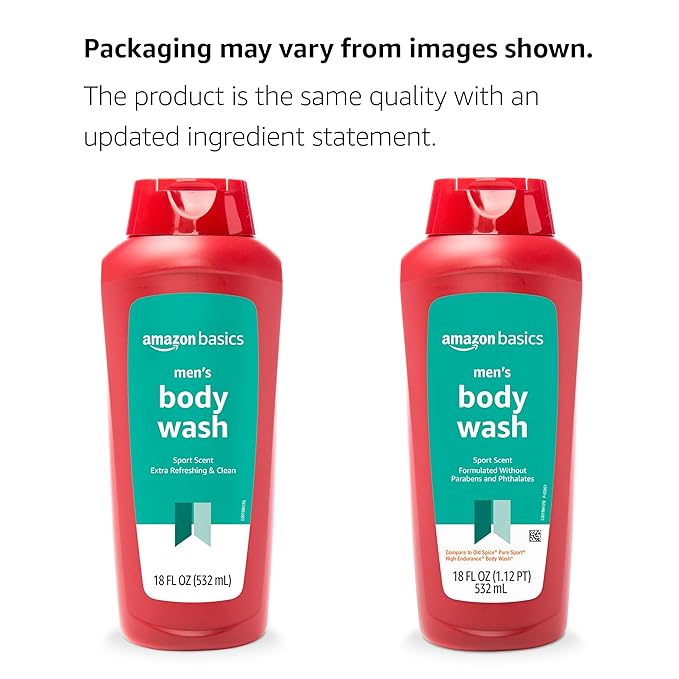 Amazon Basics Men's Body Wash, Sport Scent, Paraben and Phthalate Free, Refreshing Clean, 18 Fluid Ounce, 6-Pack
