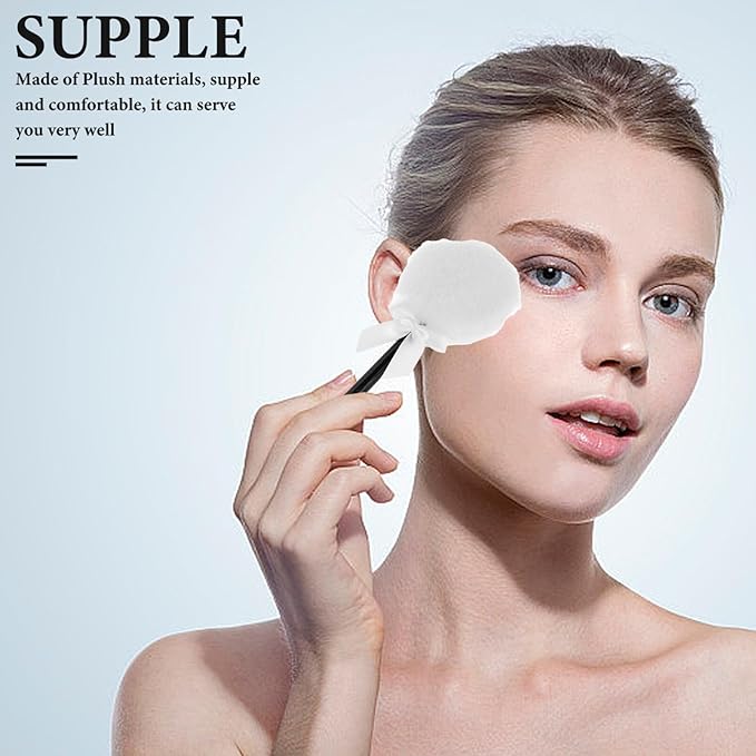 Fluffy Makeup Powder Puff with Handle 6.7 Inch Soft Velour Body Dusting Applicator for Face and Body Powder Setting