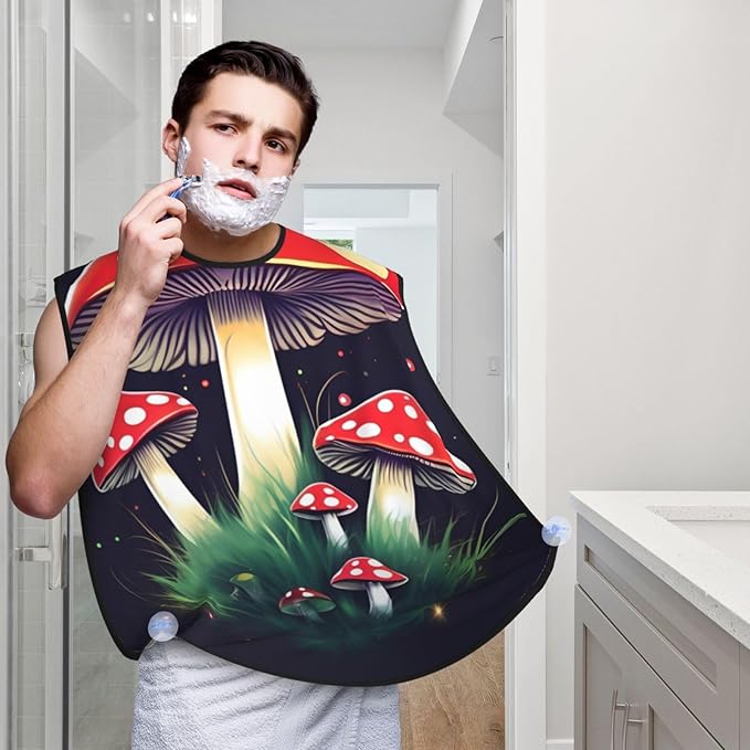 Magic Mushrooms Print Beard Bib Apron For Men, Beard Hair Catcher For Men Shaving Trimming,Beard Cape Cloth