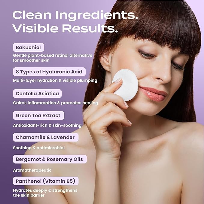 Body Restore Bakuchiol Toner Pads 60 Count – Gentle Retinol Alternative for Dark Spots & Wrinkles, Korean Skin Care Exfoliating Pads with Niacinamide, Hyaluronic Acid & Bakuchiol Serum, Anti-Aging