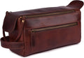 LEATHER VILLAGE Genuine Leather Travel Toiletry Bag - Water-Resistant Dopp Kit for Toiletries, Large Shaving Bag & Bathroom Organizer - Gift for Men & Women - Cherry Brown